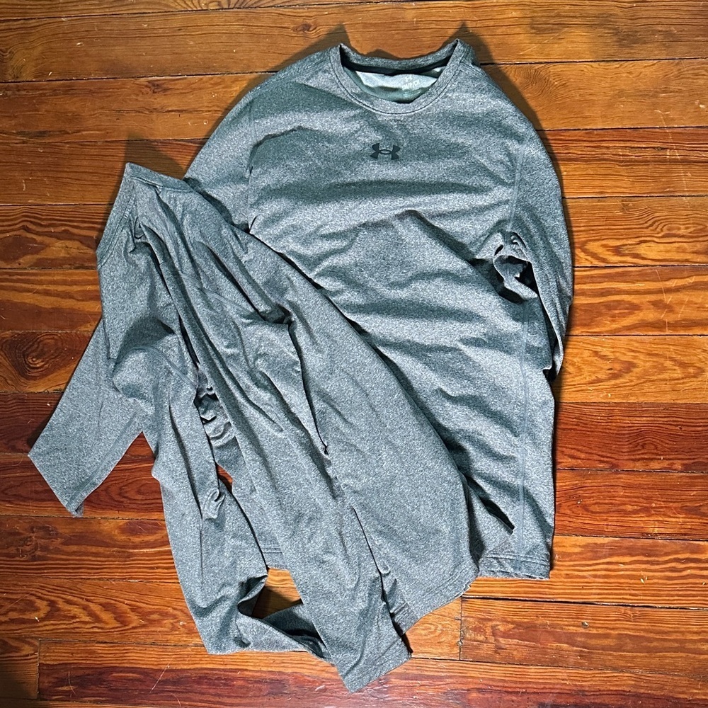 Two Sz S Under Armour Men's Heather Gray Long Sleeve Cold Gear